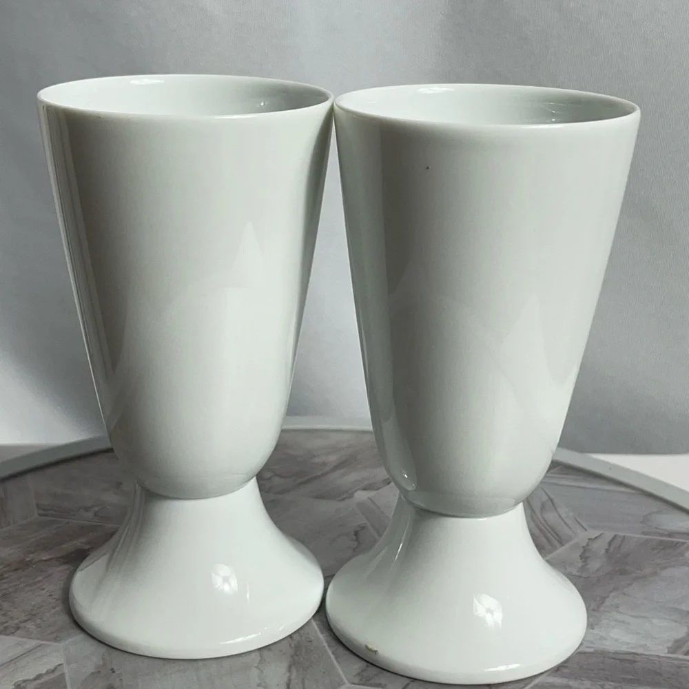 Pair Bonhomme Limoges France Goblets or Bud Vases Porcelain Floral Gold Trim